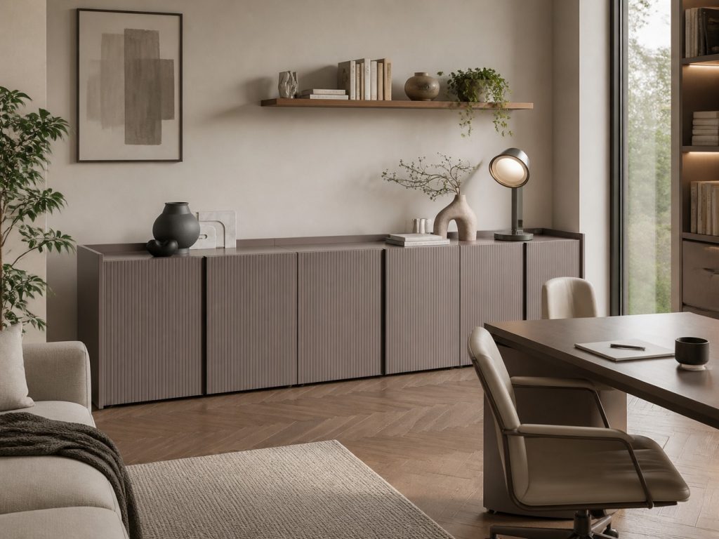 Mobile basso per ufficio grigio cannettato