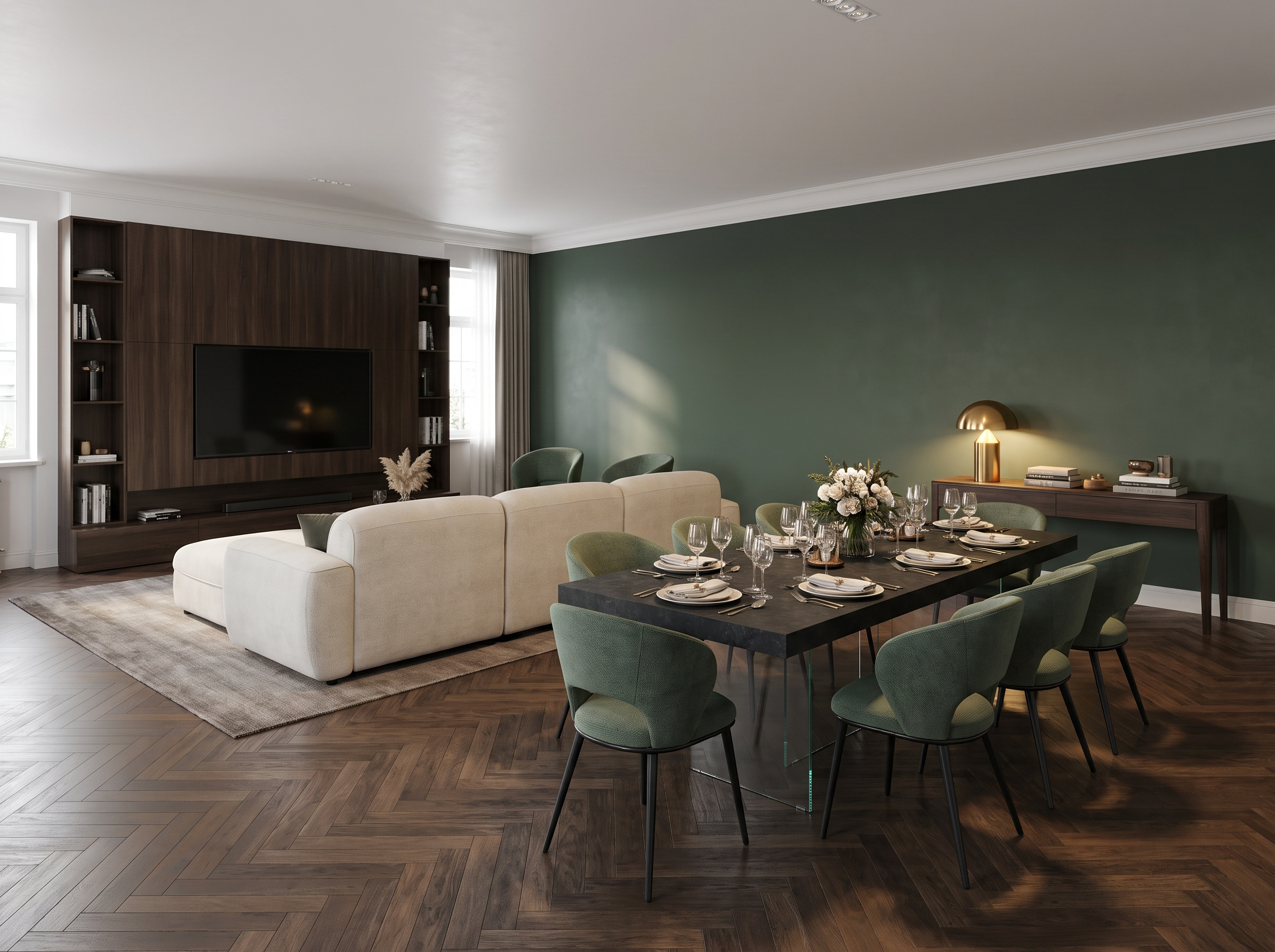 dining table behind the sofa
