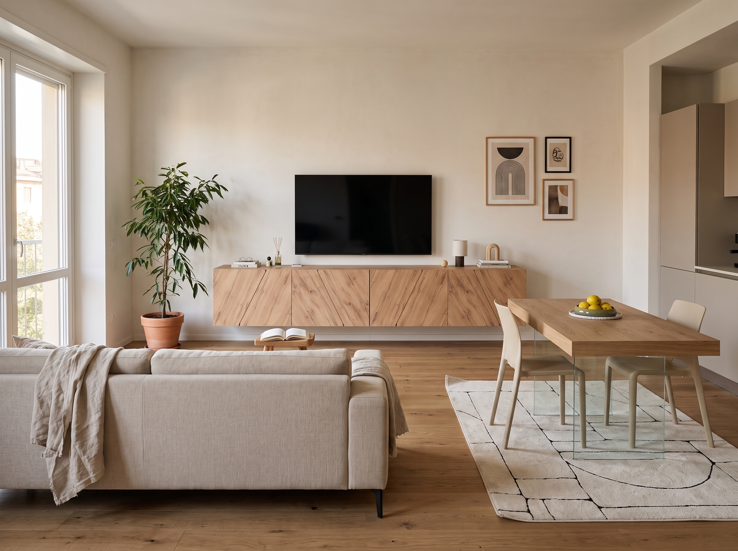 wohnzimmer mit kochnische
