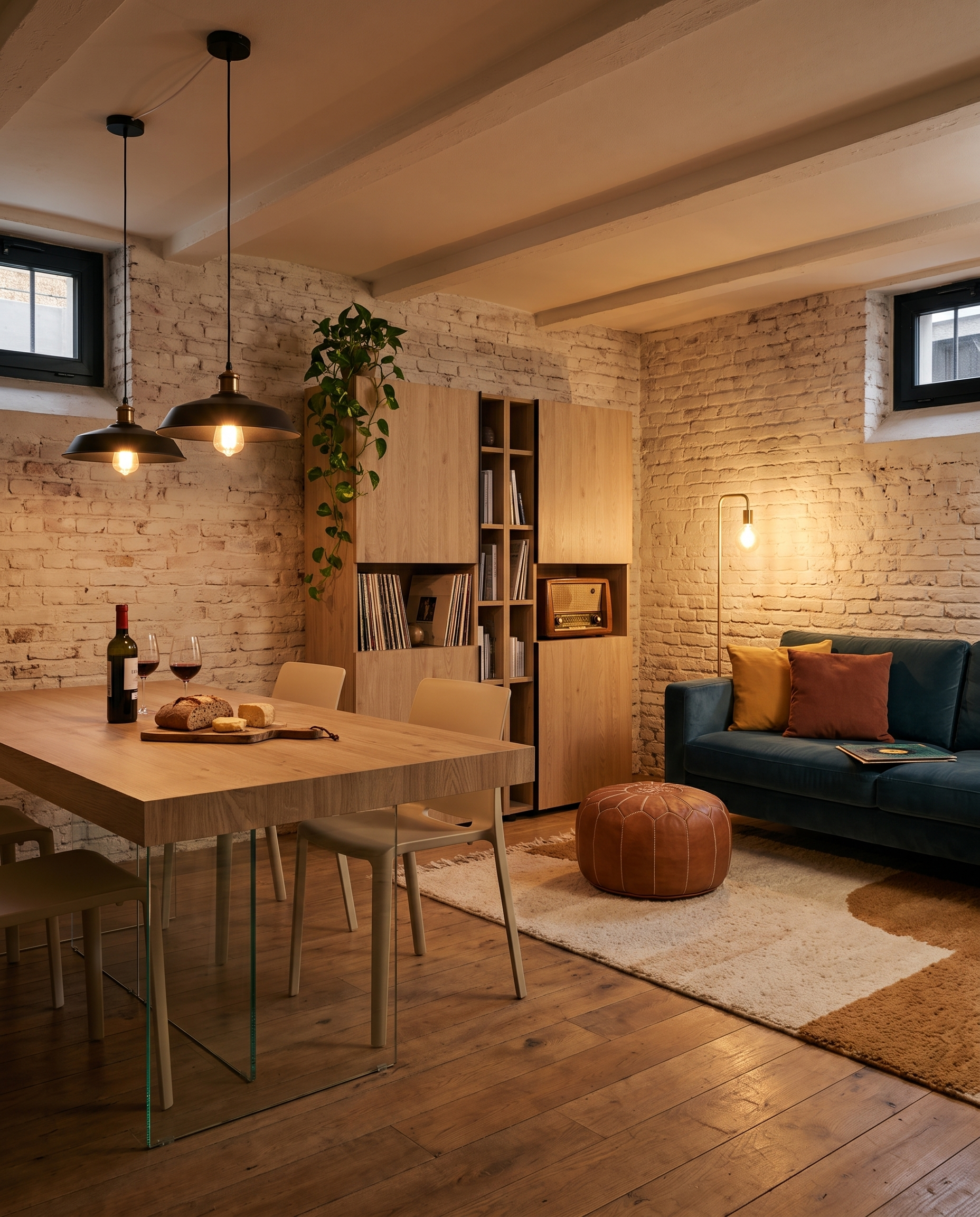 modern rustic basement